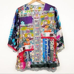 NWT Johnny Was Sonnet Leonora Silk Tunic S 100% Silk Patchwork Scalloped Lace